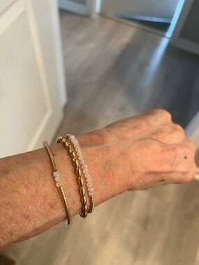 Gold filled and White Beaded Stackable Bracelet Set - Women Jewelry